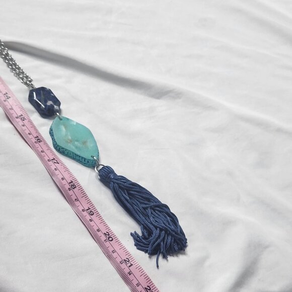 Chicos Womens Statement Necklace Stone Bead Tassell - Picture 4 of 4